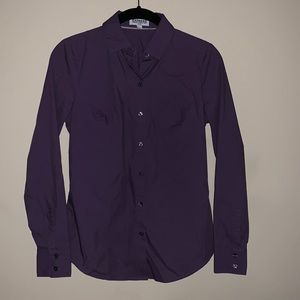Express purple fitted long sleeve button-down shirt women’s size xs